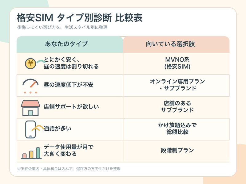 格安SIMタイプ別診断比較表